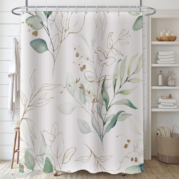 OBOSOE Suihkuverho eukalyptuksen lehdillä – 180x180 cm, polyesteritekstiili, homeenkestävä ja vettä hylkivä