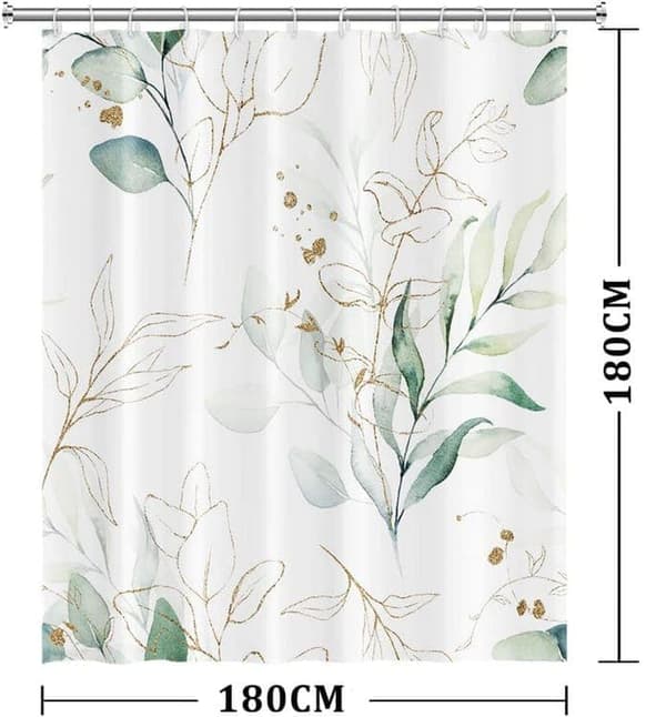 OBOSOE Suihkuverho eukalyptuksen lehdillä – 180x180 cm, polyesteritekstiili, homeenkestävä ja vettä hylkivä