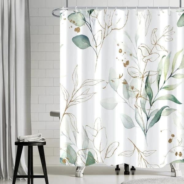 OBOSOE Suihkuverho eukalyptuksen lehdillä – 180x180 cm, polyesteritekstiili, homeenkestävä ja vettä hylkivä