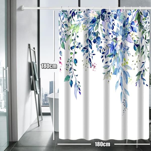 Lollanda badeforhæng eukalyptus 180x180 cm, vandtæt badeforhæng til badeværelse – vandtæt, meldugbestandig, blå/grøn