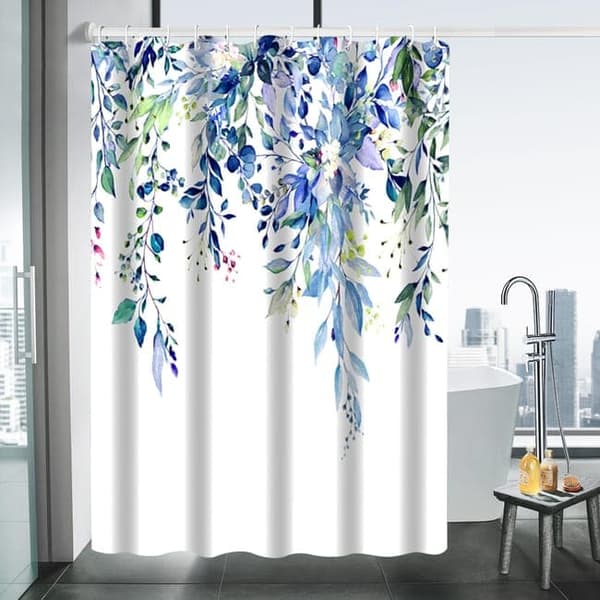 Lollanda badeforhæng eukalyptus 180x180 cm, vandtæt badeforhæng til badeværelse – vandtæt, meldugbestandig, blå/grøn