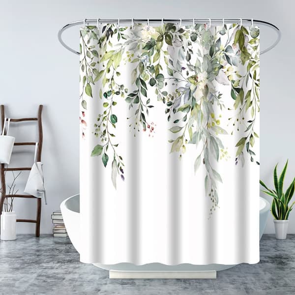 Lollanda badeforhæng eukalyptus 180x180 cm, vandtæt badeforhæng til badeværelse – vandtæt, meldugbestandig, blå/grøn