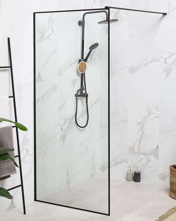 Bruseafskærmning Sort aluminium og stål med hærdet glas 80 x 190 cm Ramme gennemsigtig Vådrum Badeværelse brusevæg vendbar