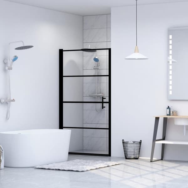brusedør 81 x 195 cm hærdet glas sort