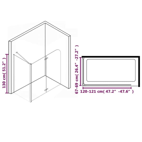 foldbar brusevæg 120x68x130 cm sikkerhedsglas