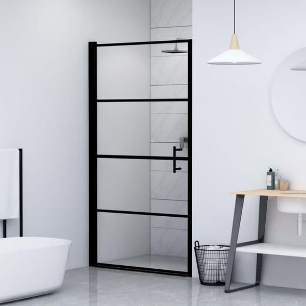 brusedør 91 x 195 cm hærdet glas sort