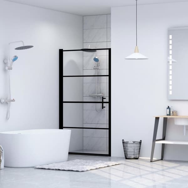 brusedør 91 x 195 cm hærdet glas sort
