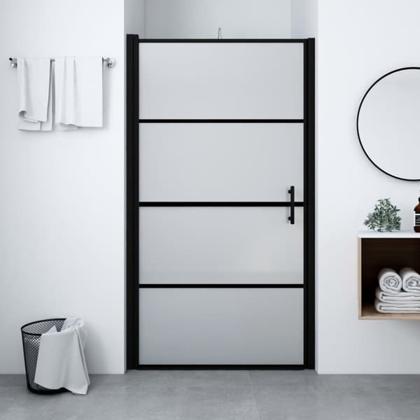 brusedør 91x195 cm matteret hærdet glas sort