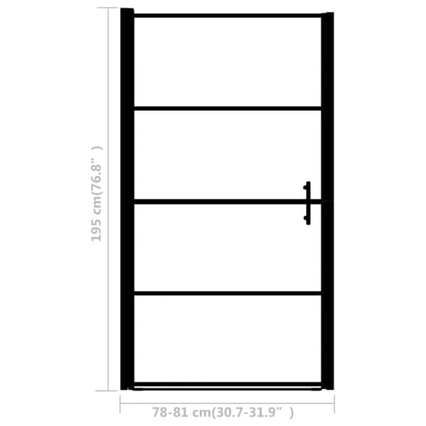 brusedør 81x195 cm matteret hærdet glas sort