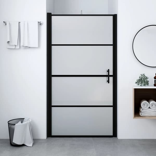 brusedør 81x195 cm matteret hærdet glas sort