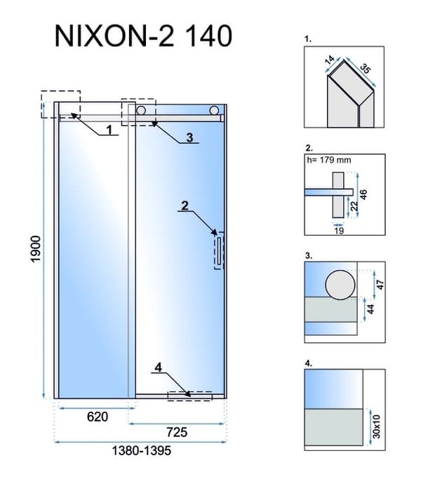 BRUSE DØR NIXON-2 CHROM 140 HØJRE