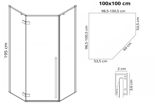 Suihkukaappi Rea DIAMOND Musta MAT 100x100