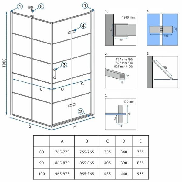 Duschhörna REA Molier Svart 90x90