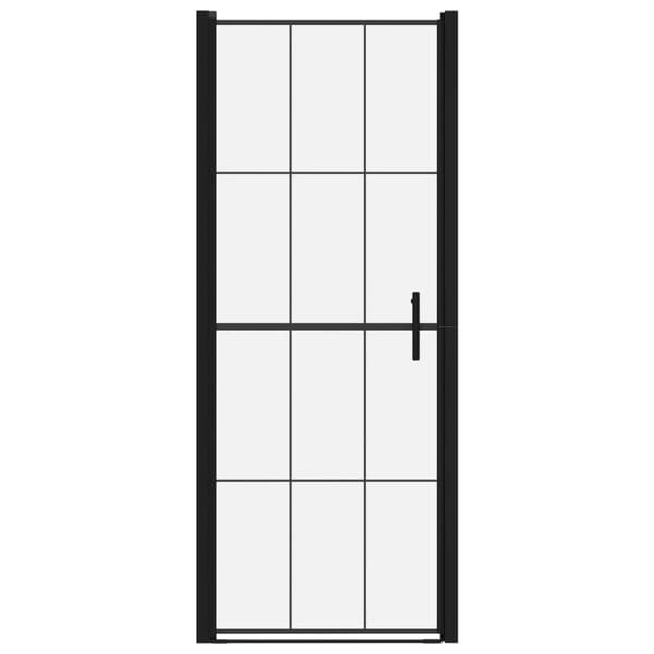 brusedør 91 x 195 cm hærdet glas sort