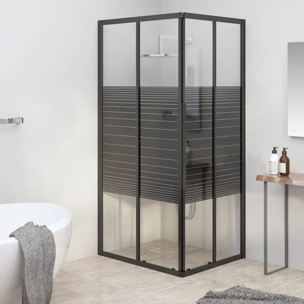 brusekabine 90x70x180 cm sikkerhedsglas stribet sort