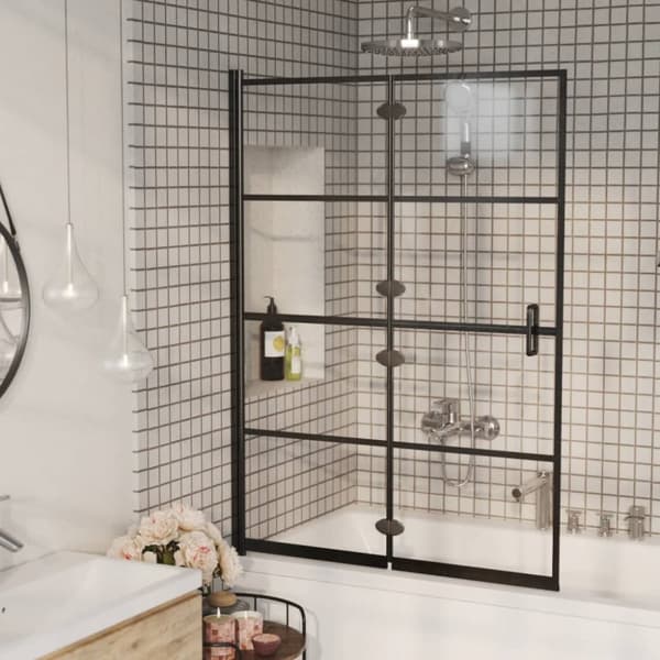 vidaXL foldbar bruseafskærmning 100x140 cm sikkerhedsglas sort -  Brusedøre & -kabiner