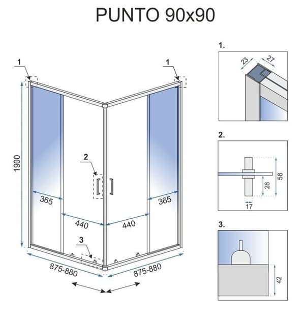Suihkukaappi PUNTO KULTA 90x90