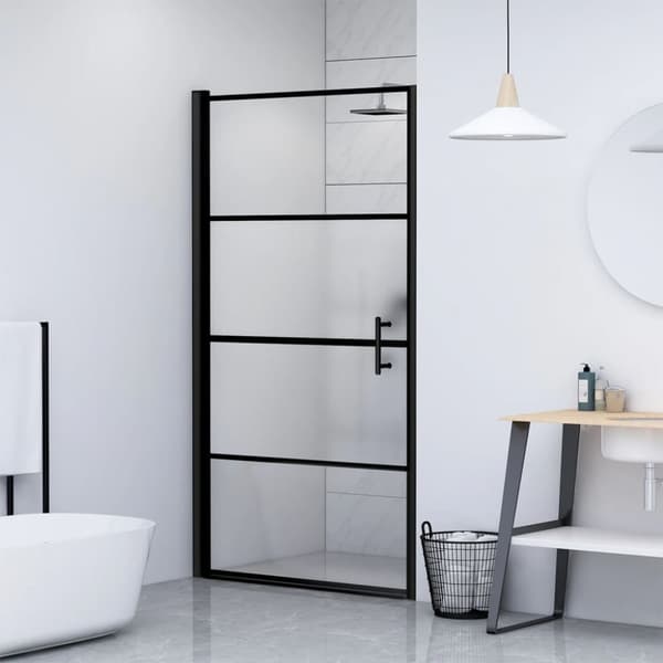 brusedør 81x195 cm halvmatteret hærdet glas sort