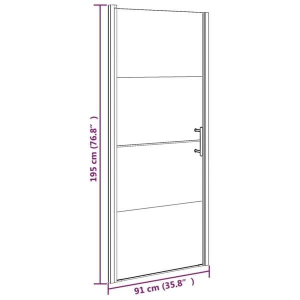 brusedør 91x195 cm halvmatteret hærdet glas sort