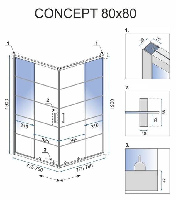 CONCEPT SORT KABINE 80x80 + SAVOY SORT BUND