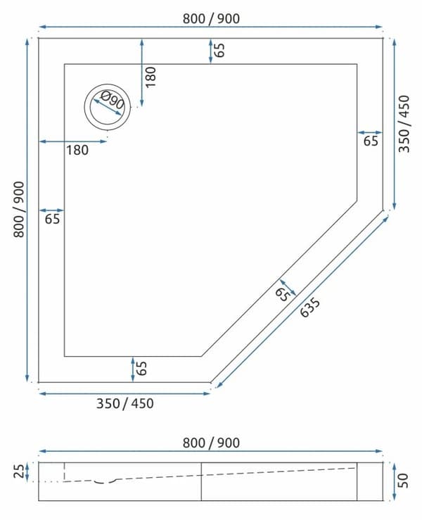 DIAMOND GULD KABINE + DIAMOND SORT BUND 90x90