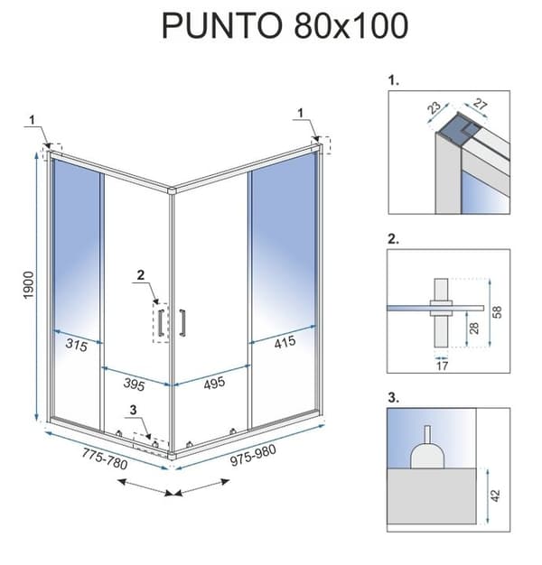 PUNTO BLACK 80x100 + SAVOY MUSTA SUIHKUKABINETTI