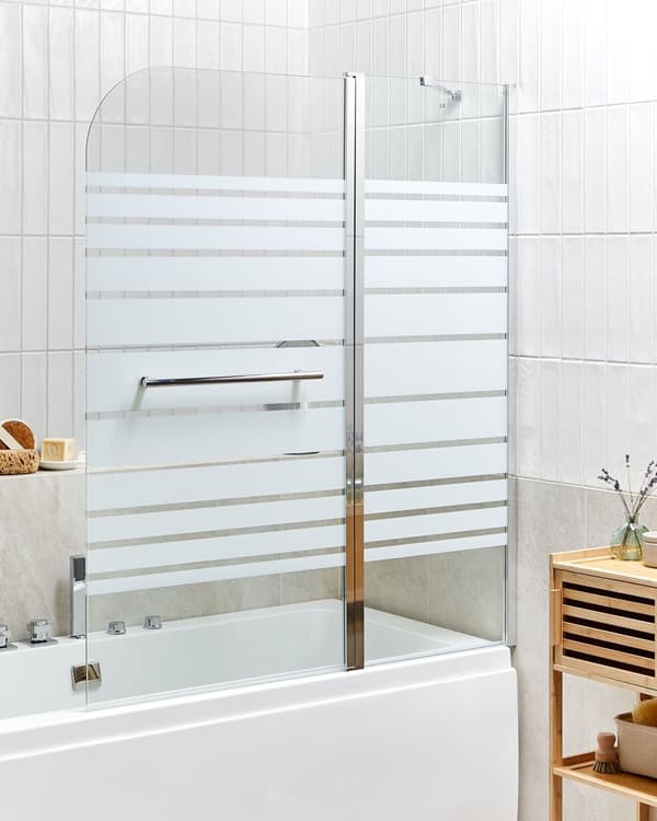 Dusj- og Badevegg med Dører Sølv Transparent og Frostet Herdet Glass med Aluminium og Rustfritt Still 140 x 120 cm Justerbar Minimalistisk