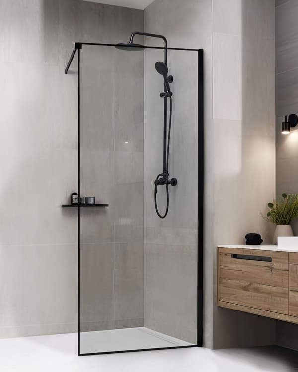 Dusjvegg Svart Herdet Glass Rustfritt Stål Ramme Våtrom Bad Dørløs Avskjerming 80 x 190 cm