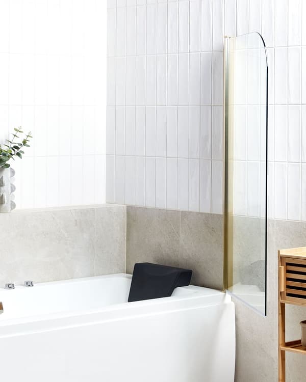 Dusj- og Badevegg Gull Transparent Herdet Glass med Aluminium 140 x 80 cm Justerbar Minimalistisk