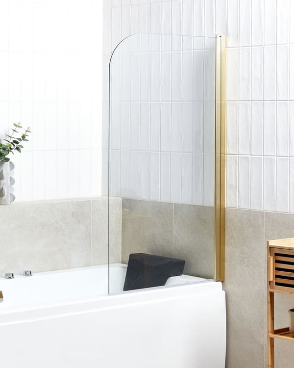 Dusj- og Badevegg Gull Transparent Herdet Glass med Aluminium 140 x 80 cm Justerbar Minimalistisk