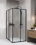 Miniatyrbilde 2 av 7: Dusjvegg Svart Herdet Glass Aluminiumsramme Dobbel Dør 90 x 90 x 185cm Moderne Design