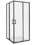 Miniatyrbilde 1 av 7: Dusjvegg Svart Herdet Glass Aluminiumsramme Dobbel Dør 90 x 90 x 185cm Moderne Design