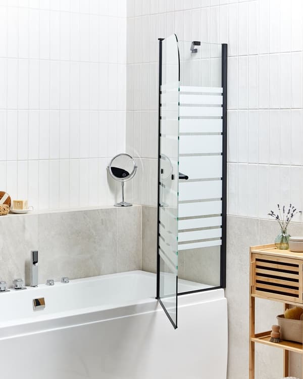 Dusj- og Badevegg med Dører Svart Transparent og Frostet Herdet Glass med Aluminium og Rustfritt Still 140 x 120 cm Justerbar Minimalistisk