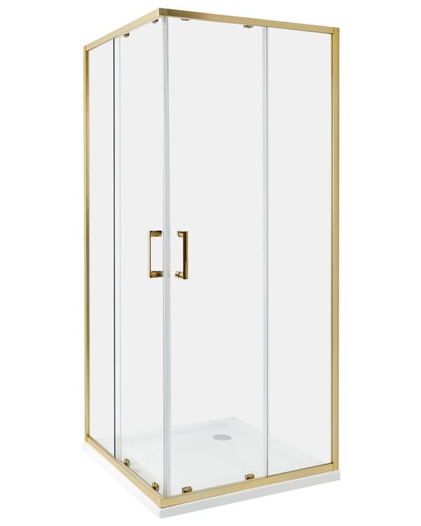 Dusjvegg Gull Herdet Glass Aluminiumsramme med dobbel dør 80 x 80 x 185 cm Moderne