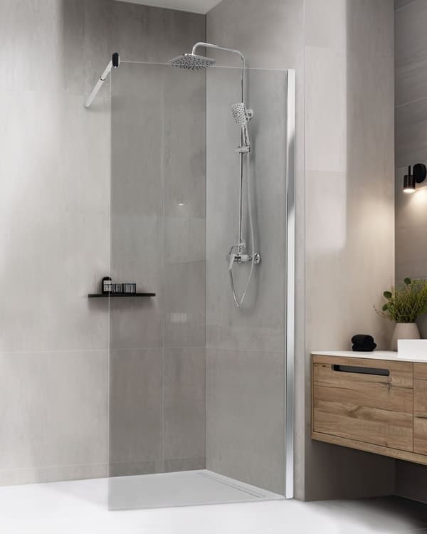 Dusjvegg Sølv Herdet Glass Våtrom Baderom Uten Dør 90 x 190 cm Moderne Design