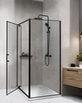 Miniatyrbilde 2 av 8: Dusjvegg Svart Herdet Glass Aluminiumsramme Enkel Dør Firkantet 90 x 90 x 185 cm Moderne Design
