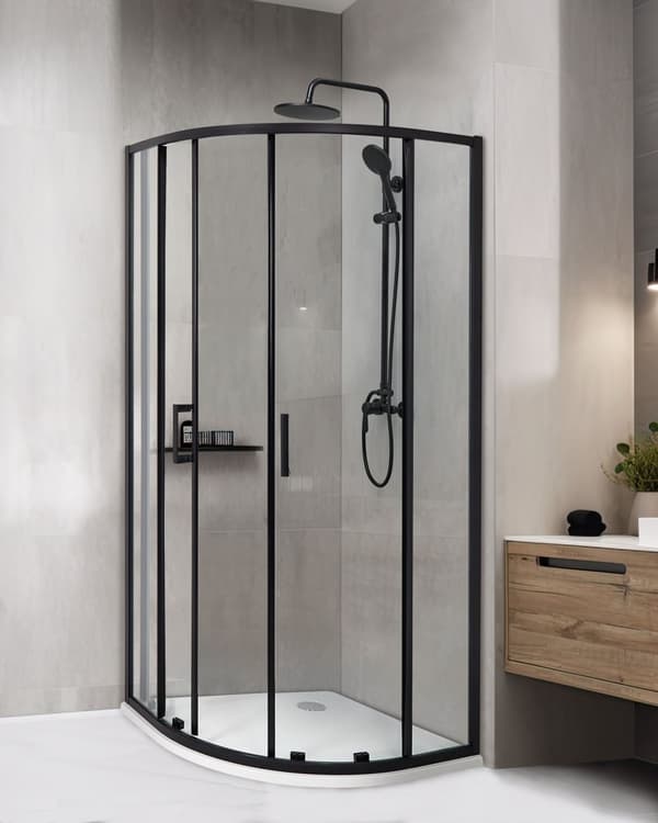 Brusehjørne Sølv Hærdet Glas Aluminiumsramme Dobbeltdør Halvrund 80 x 80 x 185 cm Moderne Design