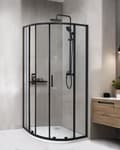 Miniatyrbillede 2 af 7: Brusehjørne Sølv Hærdet Glas Aluminiumsramme Dobbeltdør Halvrund 80 x 80 x 185 cm Moderne Design