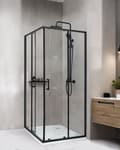 Miniatyrbillede 2 af 7: Brusehjørne Sort Hærdet glas Aluminiumsramme Enkeltdør 80x80x185cm Moderne design
