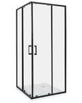 Miniatyrbillede 1 af 7: Brusehjørne Sort Hærdet glas Aluminiumsramme Enkeltdør 80x80x185cm Moderne design