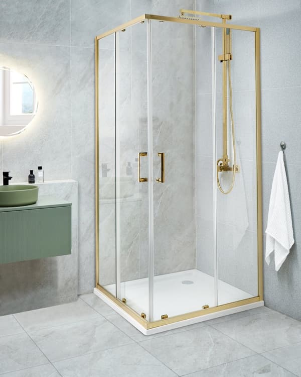 Brusehjørne Guld Hærdet glas Aluminiumsramme Enkeltdør 80x80x185cm Moderne design