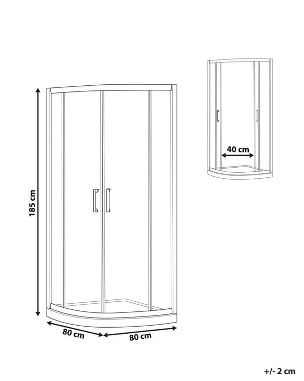 Brusehjørne Sølv Hærdet Glas Aluminiumsramme Dobbeltdør Halvrund 80 x 80 x 185 cm Moderne Design