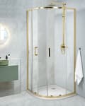 Miniatyrbillede 2 af 7: Brusehjørne Sølv Hærdet Glas Aluminiumsramme Dobbeltdør Halvrund 80 x 80 x 185 cm Moderne Design