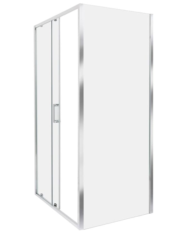 Brusehjørne Sølv Hærdet glas Aluminiumsramme Enkeltdør 80x100x185cm Moderne design