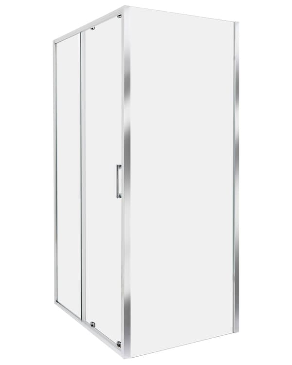 Brusehjørne Sølv Hærdet glas Aluminiumsramme Enkeltdør 80x100x185cm Moderne design