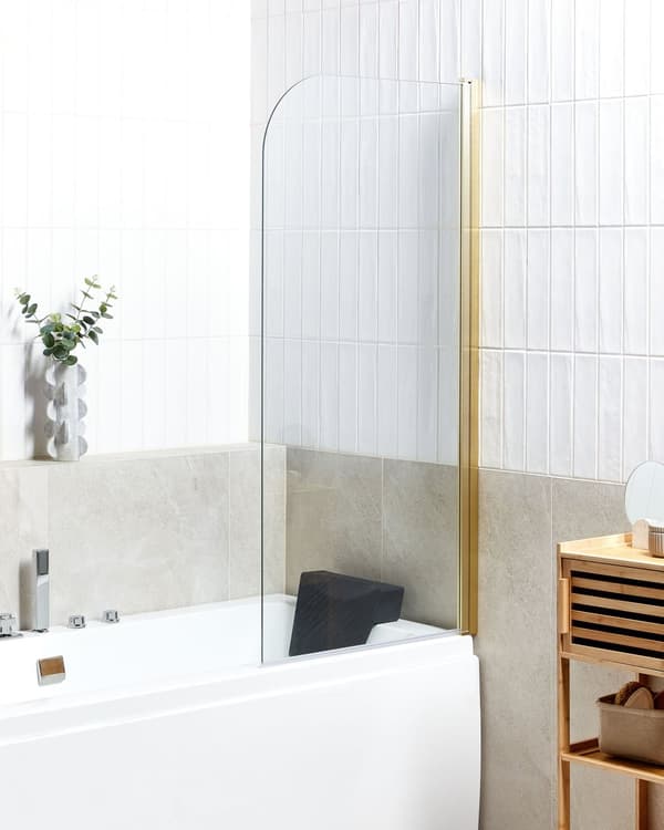 Bruseafskærmning i forkromet aluminium med transparent hærdet glas 140 x 70 cm Justerbar vippe funktion i Minimalist skandinavisk design
