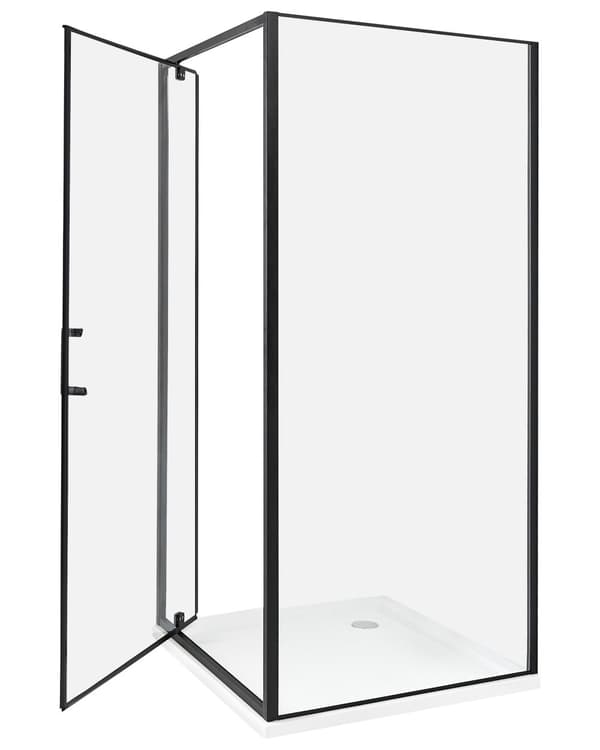 Brusekabine Glas Hærdet Glas 90 x 90 x 185 cm Firkantet Brusehjørne med Svingdør Lille Bruseniche til Badeværelse Lukket Kabine