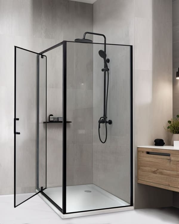 Brusekabine Glas Hærdet Glas 90 x 90 x 185 cm Firkantet Brusehjørne med Svingdør Lille Bruseniche til Badeværelse Lukket Kabine
