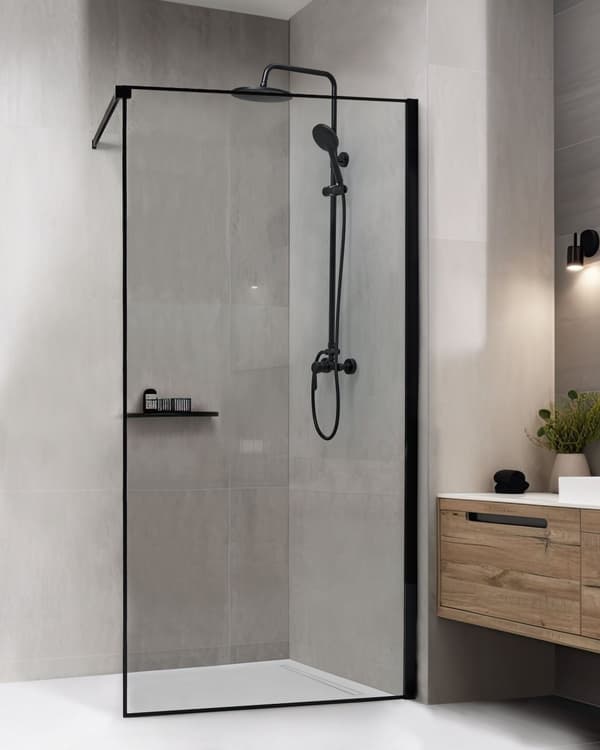 Bruseafskærmning Sort aluminium og stål med hærdet glas 80 x 190 cm Ramme gennemsigtig Vådrum Badeværelse brusevæg vendbar