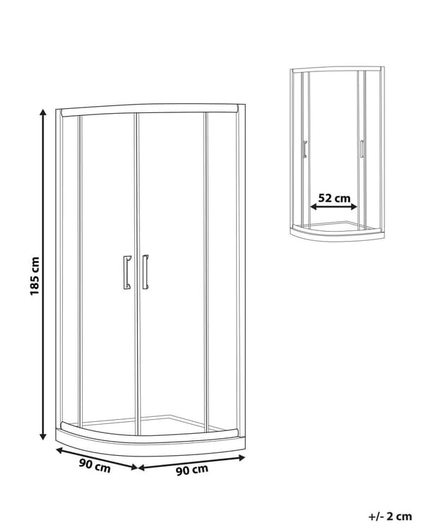 Brusehjørne Sølv Hærdet Glas Aluminiumsramme Dobbeltdør Halvrund 80 x 80 x 185 cm Moderne Design